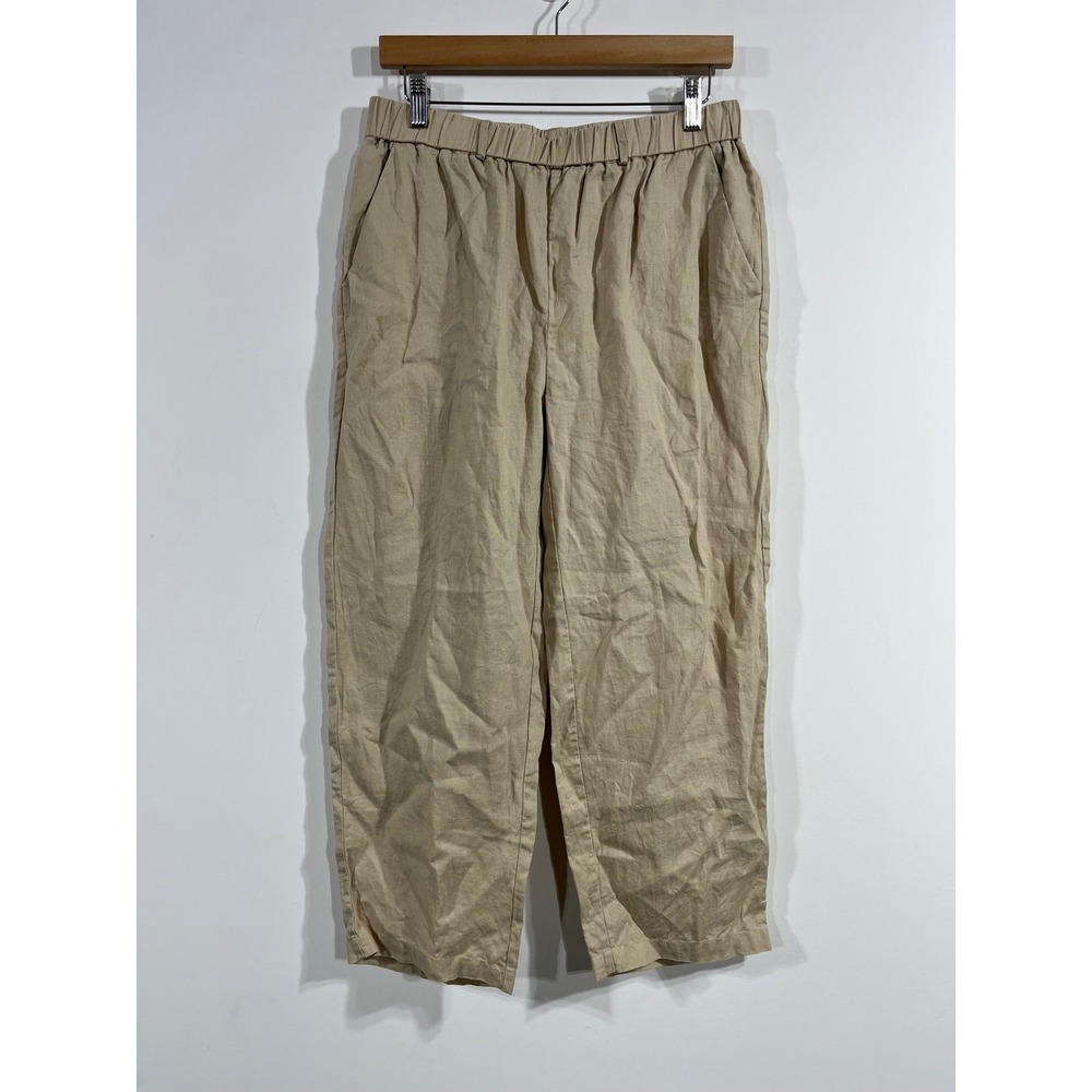 Quince Coastal Minimalist 100% European Linen Wide Leg Pants Beige Womens Medium